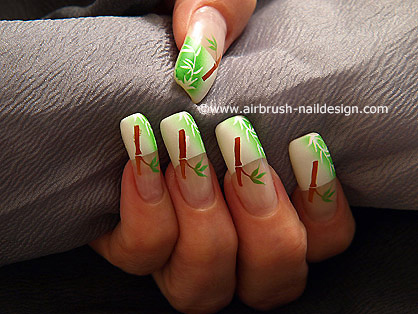 Airbrush Bambus Motiv als Fingernageldesign - Airbrush Nailart Motiv 057